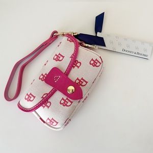 Dooney & Bourke Signature Wristlet Clutch Wallet Pink and White NWT